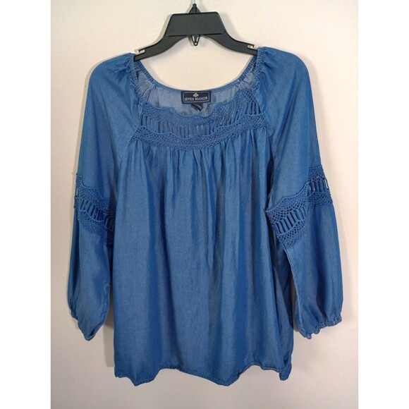 Seven Manor 100% Lyocell Blouse Peek-a-boo Cutout Detail Size Large - Picture 1 of 9